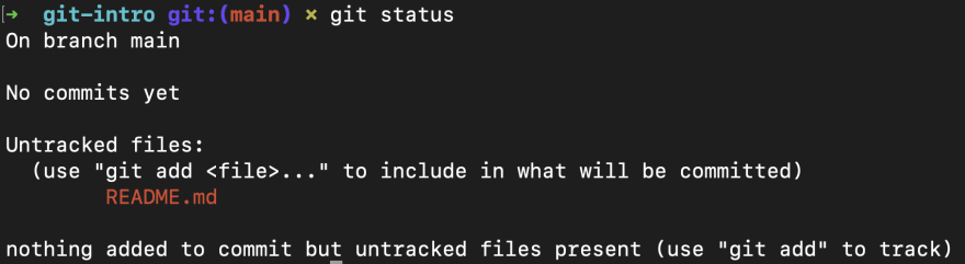 An image showing the output of a command line request for git status