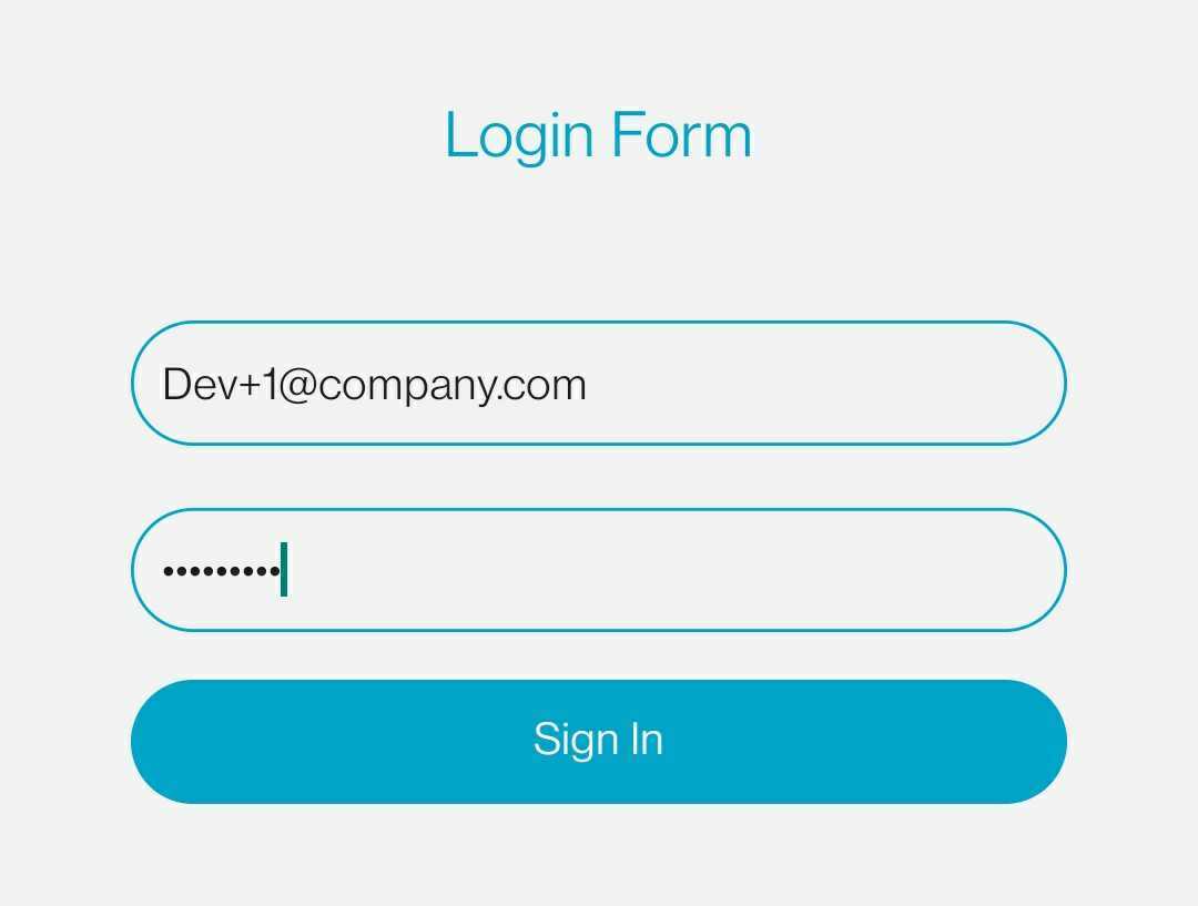 Example of a login screen on a mobile phone