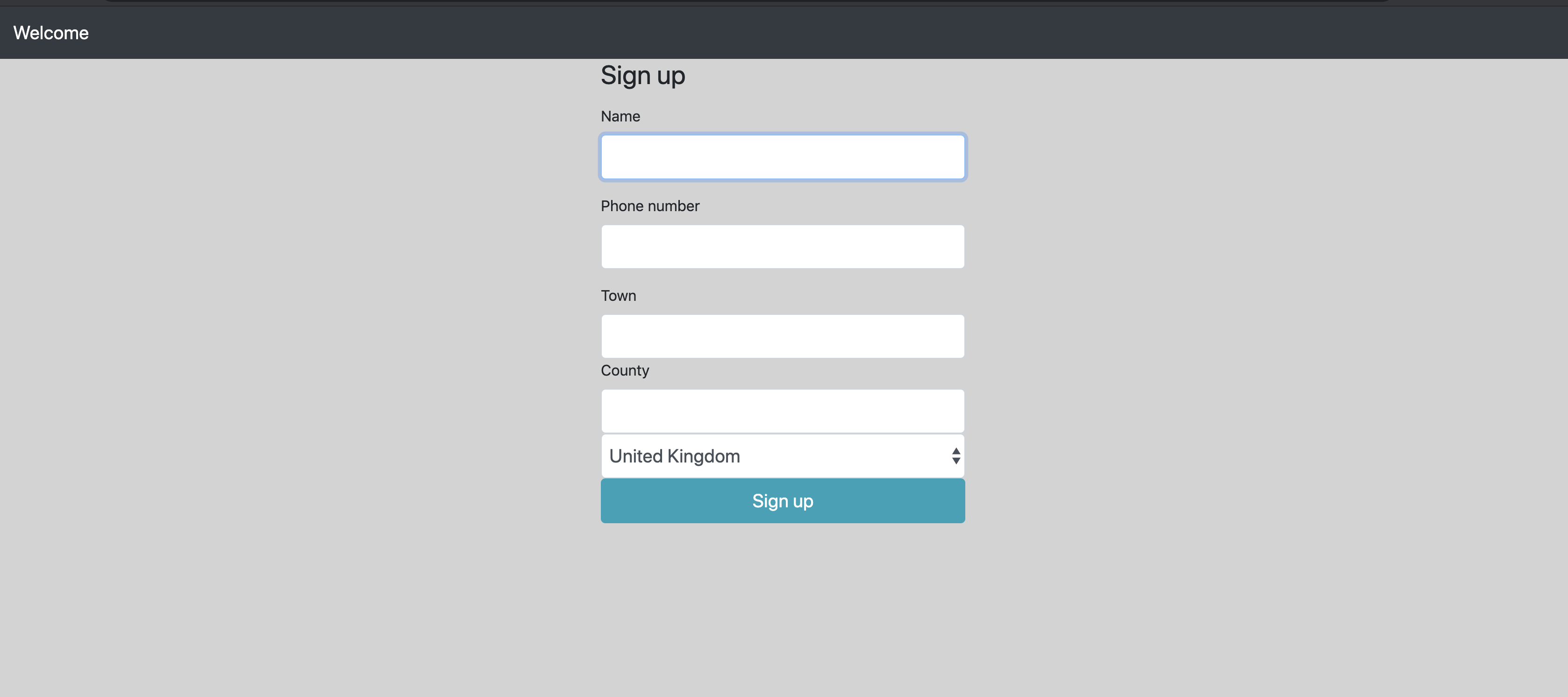 Template of registration page being displayed in a web browser